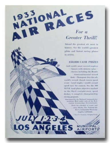 1933 Los Angeles National Air Races poster print